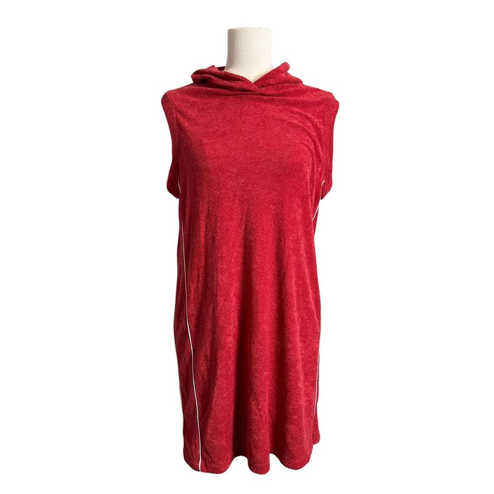 Alternative Hooded Terry Cover Up Towel Dress Small Red Sleeveless Beach Swim